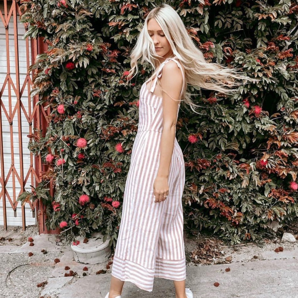 Stripe Tie Shoulder Jumpsuit